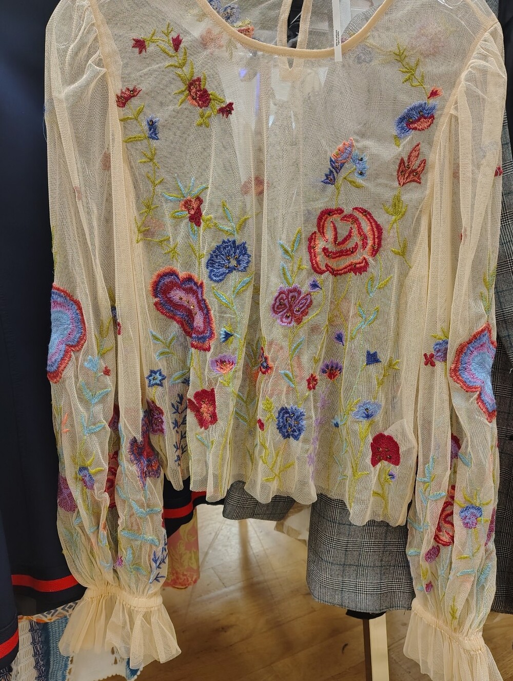 Anthropologie Embroidered Sheer Floral Blouse in Ivory - New